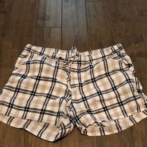 White and blue check linen shorts